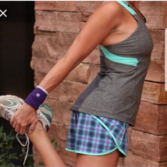 Lululemon Speed Short River Rock/Oasis Ombre Plaid Sz 4 - Picture 2 of 9